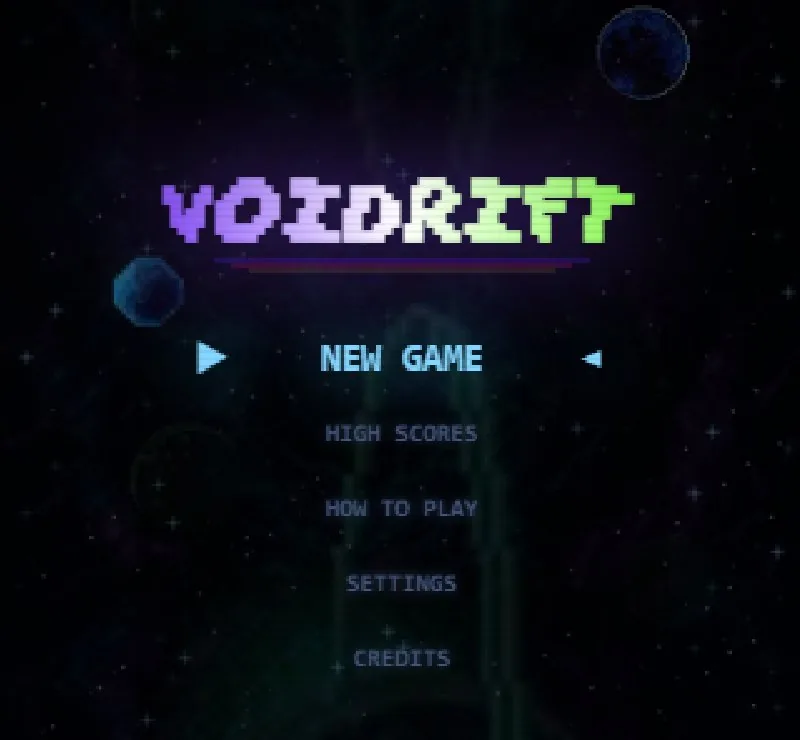VoidRift title screen menu